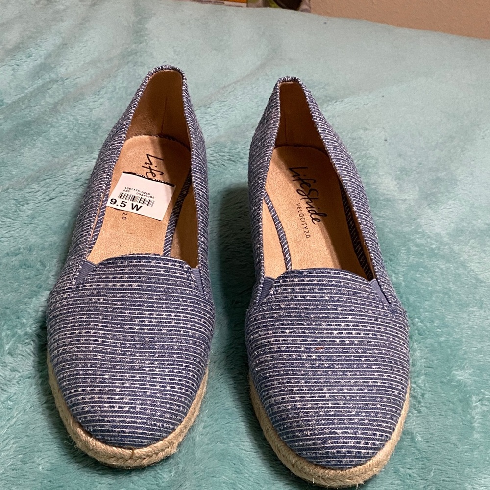 Life Stride Women's Striped Blue Espadrilles